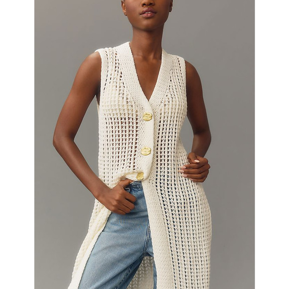 Anthropologie Sweaters - Anthropologie Open Knit Cream Duster Vest NWT